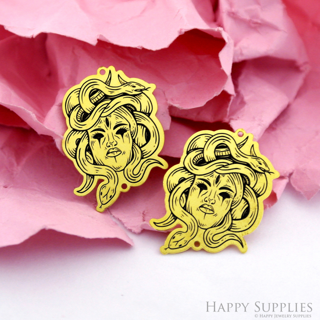 Making Jewelry Findings Raw Brass Bead Pendant Laser Cut Engraved Black Girl Charm For DIY Necklace Earrings (ERD214)