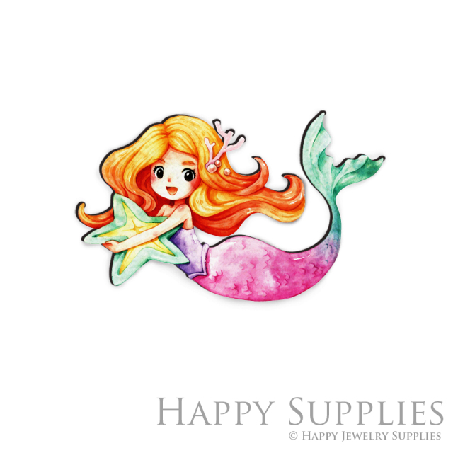 Handmade Jewelry Making Supplies Beads Cut Wooden Charm Mermaid DIY Necklace Earring Brooch (CW211)