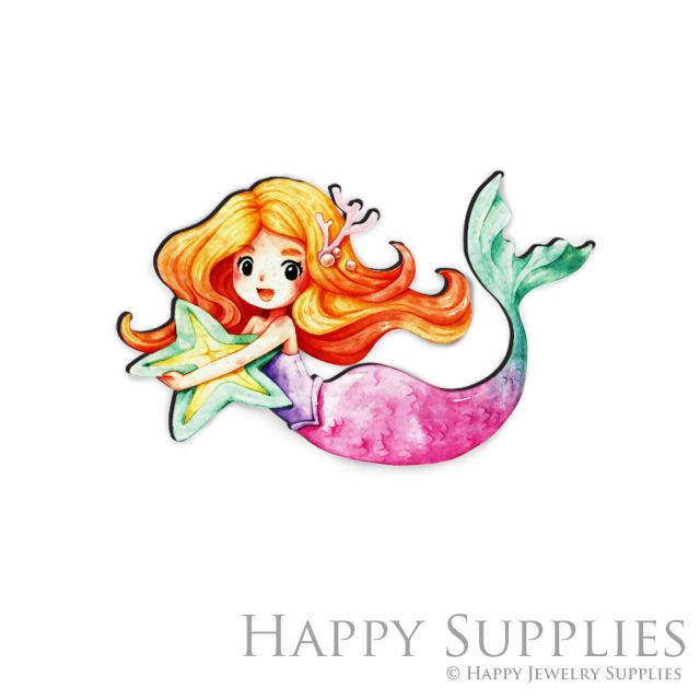 Handmade Jewelry Making Supplies Beads Cut Wooden Charm Mermaid DIY Necklace Earring Brooch (CW211)