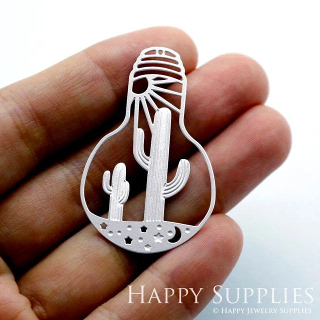 Corroded Stainless Steel Jewelry Charms, Cactus Corroded Stainless Steel Earring Charms, Corroded Stainless Steel Silver Jewelry Pendants, Corroded Stainless Steel Silver Jewelry Findings, Corroded Stainless Steel Pendants Jewelry Wholesale (SSB369)