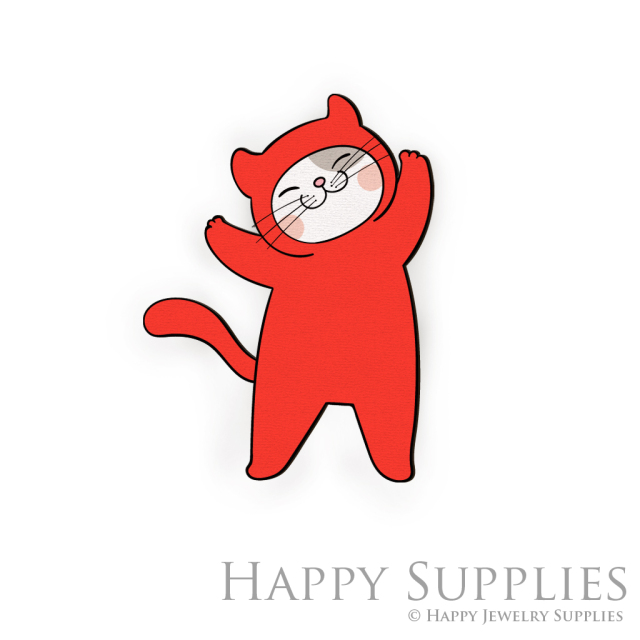 Handmade Jewelry Making Supplies Beads Cut Wooden Charm Cat DIY Necklace Earring Brooch (CW256)
