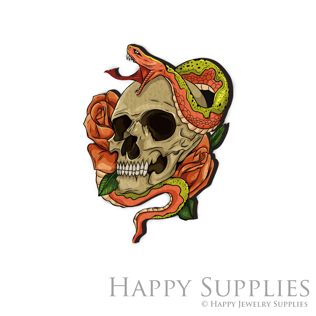 Handmade Jewelry Making Supplies Beads Cut Wooden Charm Skull Snake DIY Necklace Earring Brooch (CW216)