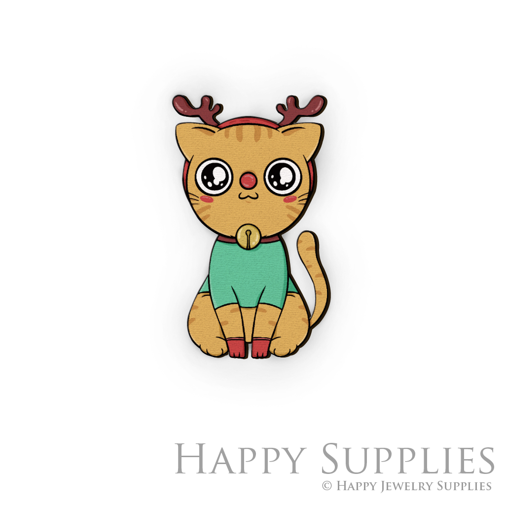 Handmade Jewelry Making Supplies Beads Cut Wooden Charm Cat DIY Necklace Earring Brooch (CW273)