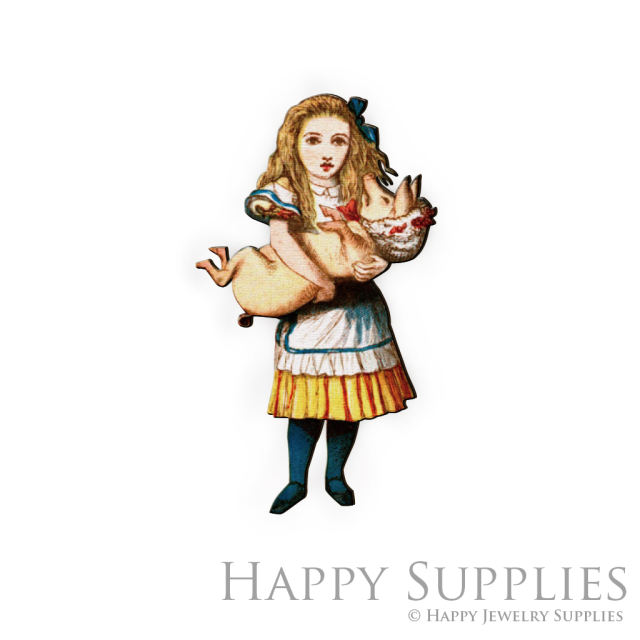Handmade Jewelry Making Supplies Beads Cut Wooden Charm Girl DIY Necklace Earring Brooch (CW027-B)