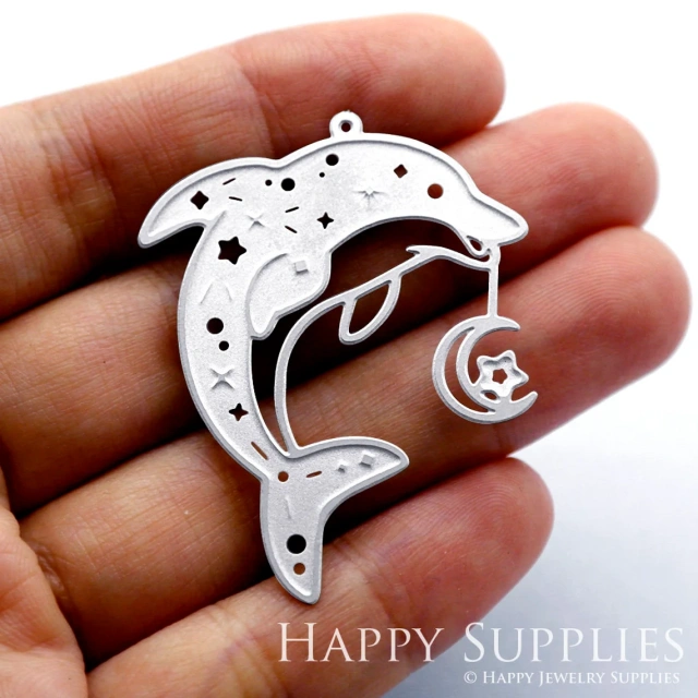 Corroded Stainless Steel Jewelry Charms, Dolphin Corroded Stainless Steel Earring Charms, Corroded Stainless Steel Silver Jewelry Pendants, Corroded Stainless Steel Silver Jewelry Findings, Corroded Stainless Steel Pendants Jewelry Wholesale (SSB391)