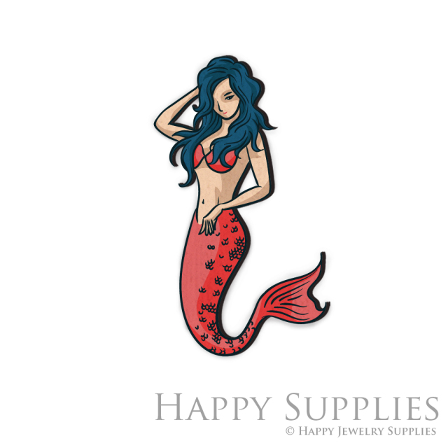 Handmade Jewelry Making Supplies Beads Cut Wooden Charm Mermaid DIY Necklace Earring Brooch (CW212)