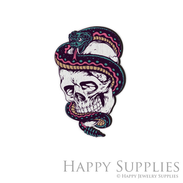 Handmade Jewelry Making Supplies Beads Cut Wooden Charm Skull Snake DIY Necklace Earring Brooch (CW215)