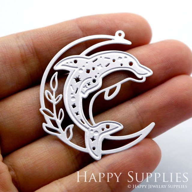 Corroded Stainless Steel Jewelry Charms, Dolphin Corroded Stainless Steel Earring Charms, Corroded Stainless Steel Silver Jewelry Pendants, Corroded Stainless Steel Silver Jewelry Findings, Corroded Stainless Steel Pendants Jewelry Wholesale (SSB392)