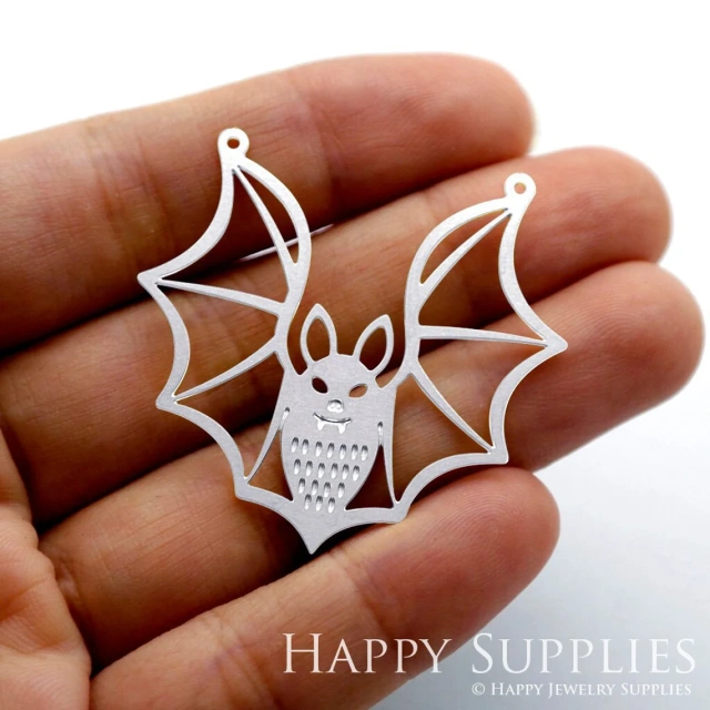 Corroded Stainless Steel Jewelry Charms, Bat Corroded Stainless Steel Earring Charms, Corroded Stainless Steel Silver Jewelry Pendants, Corroded Stainless Steel Silver Jewelry Findings, Corroded Stainless Steel Pendants Jewelry Wholesale (SSB400)