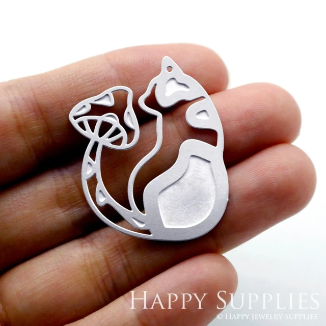 Corroded Stainless Steel Jewelry Charms, Cat Corroded Stainless Steel Earring Charms, Corroded Stainless Steel Silver Jewelry Pendants, Corroded Stainless Steel Silver Jewelry Findings, Corroded Stainless Steel Pendants Jewelry Wholesale (SSB478)