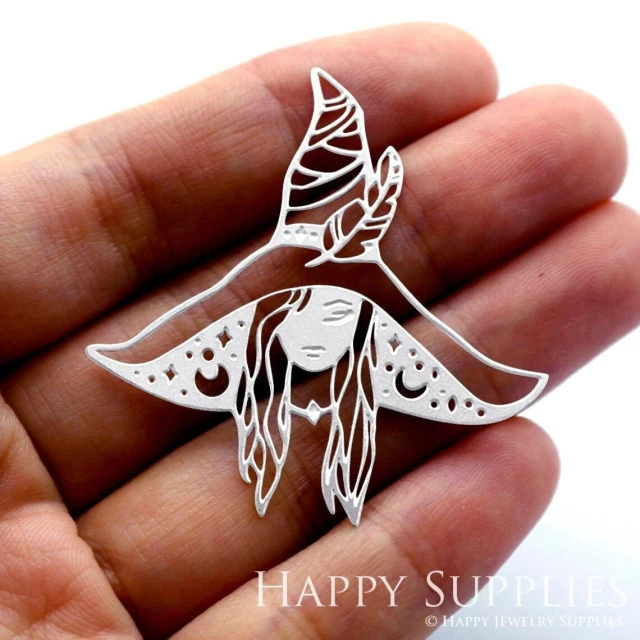 Corroded Stainless Steel Jewelry Charms, Witch Corroded Stainless Steel Earring Charms, Corroded Stainless Steel Silver Jewelry Pendants, Corroded Stainless Steel Silver Jewelry Findings, Corroded Stainless Steel Pendants Jewelry Wholesale (SSB421)