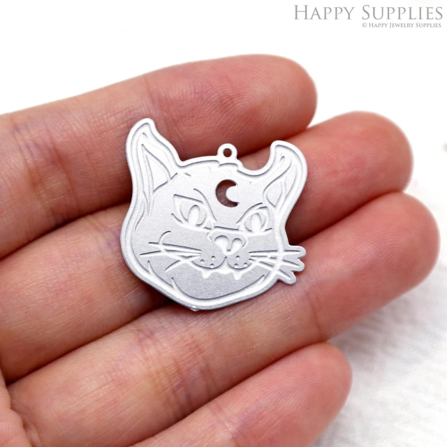 Corroded Stainless Steel Jewelry Charms, Cat Corroded Stainless Steel Earring Charms, Corroded Stainless Steel Silver Jewelry Pendants, Corroded Stainless Steel Silver Jewelry Findings, Corroded Stainless Steel Pendants Jewelry Wholesale (SSB591)