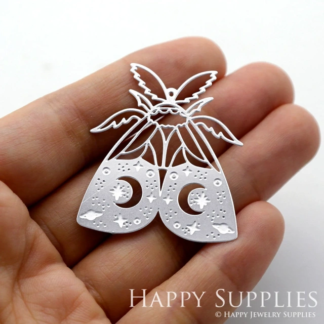 Corroded Stainless Steel Jewelry Charms, Moth Corroded Stainless Steel Earring Charms, Corroded Stainless Steel Silver Jewelry Pendants, Corroded Stainless Steel Silver Jewelry Findings, Corroded Stainless Steel Pendants Jewelry Wholesale (SSB278)