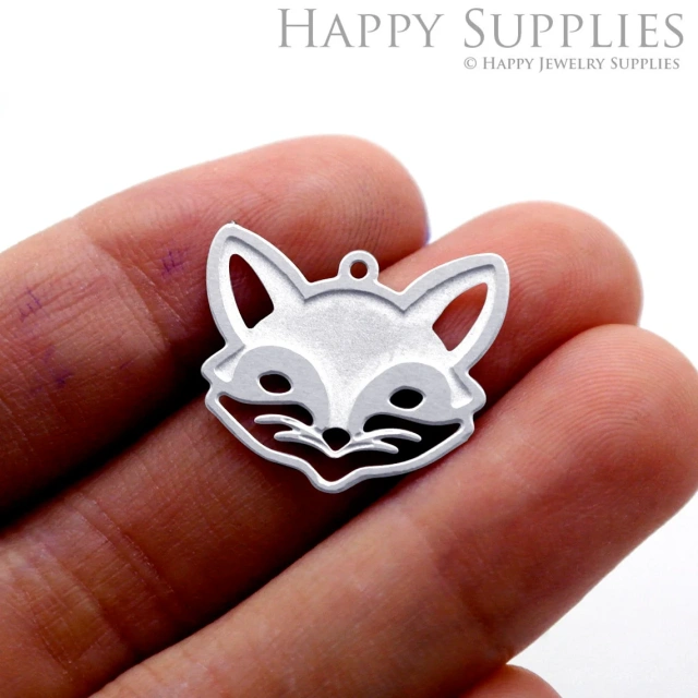 Corroded Stainless Steel Jewelry Charms, Fox Corroded Stainless Steel Earring Charms, Corroded Stainless Steel Silver Jewelry Pendants, Corroded Stainless Steel Silver Jewelry Findings, Corroded Stainless Steel Pendants Jewelry Wholesale (SSB466)