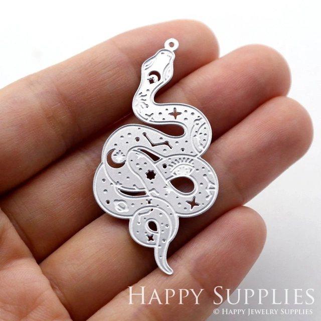 Corroded Stainless Steel Jewelry Charms, Snake Corroded Stainless Steel Earring Charms, Corroded Stainless Steel Silver Jewelry Pendants, Corroded Stainless Steel Silver Jewelry Findings, Corroded Stainless Steel Pendants Jewelry Wholesale (SSB272)