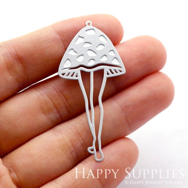 Corroded Stainless Steel Jewelry Charms, Mushroom Corroded Stainless Steel Earring Charms, Corroded Stainless Steel Silver Jewelry Pendants, Corroded Stainless Steel Silver Jewelry Findings, Corroded Stainless Steel Pendants Jewelry Wholesale (SSB155)