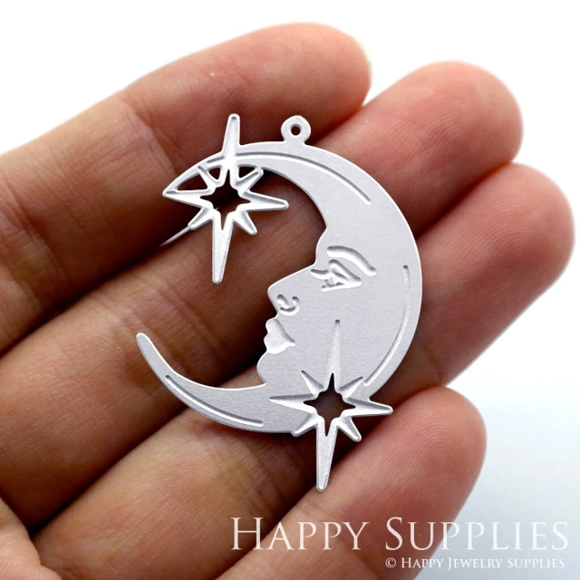 Corroded Stainless Steel Jewelry Charms, Moon Corroded Stainless Steel Earring Charms, Corroded Stainless Steel Silver Jewelry Pendants, Corroded Stainless Steel Silver Jewelry Findings, Corroded Stainless Steel Pendants Jewelry Wholesale (SSB377)