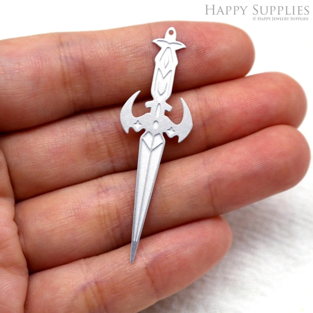 Corroded Stainless Steel Jewelry Charms, Sword Corroded Stainless Steel Earring Charms, Corroded Stainless Steel Silver Jewelry Pendants, Corroded Stainless Steel Silver Jewelry Findings, Corroded Stainless Steel Pendants Jewelry Wholesale (SSB588)