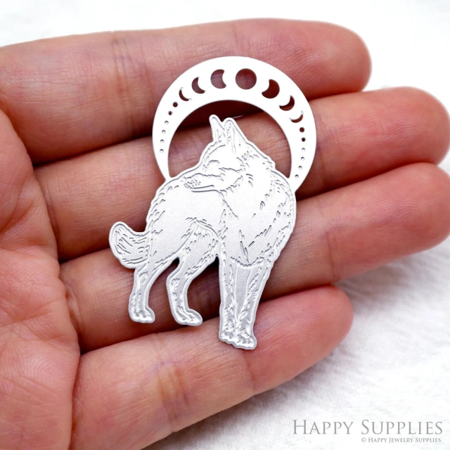 Corroded Stainless Steel Jewelry Charms, Wolf Corroded Stainless Steel Earring Charms, Corroded Stainless Steel Silver Jewelry Pendants, Corroded Stainless Steel Silver Jewelry Findings, Corroded Stainless Steel Pendants Jewelry Wholesale (SSB576)