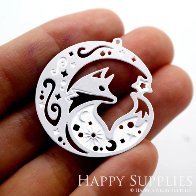 Corroded Stainless Steel Jewelry Charms, Fox Corroded Stainless Steel Earring Charms, Corroded Stainless Steel Silver Jewelry Pendants, Corroded Stainless Steel Silver Jewelry Findings, Corroded Stainless Steel Pendants Jewelry Wholesale (SSB460)