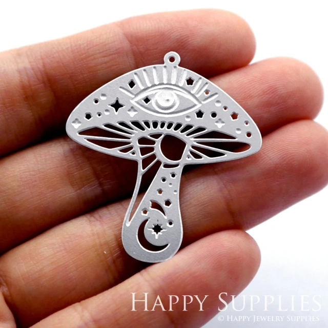 Corroded Stainless Steel Jewelry Charms, Mushroom Corroded Stainless Steel Earring Charms, Corroded Stainless Steel Silver Jewelry Pendants, Corroded Stainless Steel Silver Jewelry Findings, Corroded Stainless Steel Pendants Jewelry Wholesale (SSB428)