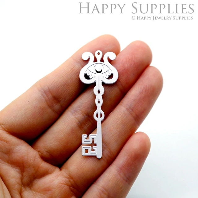 Corroded Stainless Steel Jewelry Charms, Key Corroded Stainless Steel Earring Charms, Corroded Stainless Steel Silver Jewelry Pendants, Corroded Stainless Steel Silver Jewelry Findings, Corroded Stainless Steel Pendants Jewelry Wholesale (SSB490)