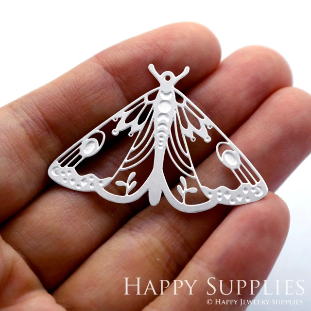 Corroded Stainless Steel Jewelry Charms, Moth Corroded Stainless Steel Earring Charms, Corroded Stainless Steel Silver Jewelry Pendants, Corroded Stainless Steel Silver Jewelry Findings, Corroded Stainless Steel Pendants Jewelry Wholesale (SSB424)