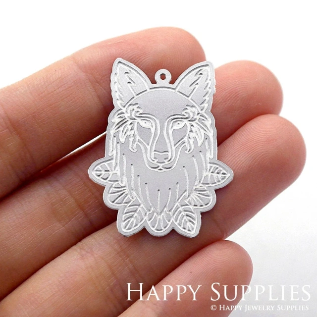 Corroded Stainless Steel Jewelry Charms, Wolf Corroded Stainless Steel Earring Charms, Corroded Stainless Steel Silver Jewelry Pendants, Corroded Stainless Steel Silver Jewelry Findings, Corroded Stainless Steel Pendants Jewelry Wholesale (SSB171)