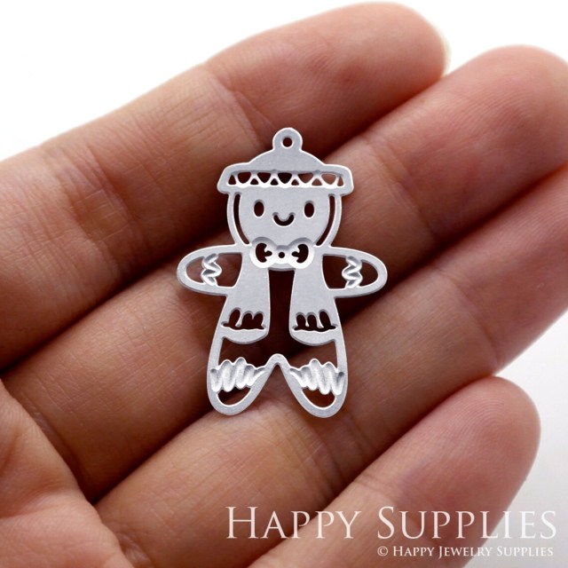 Corroded Stainless Steel Jewelry Charms, Gingerbread Man Stainless Steel Earring Charms, Corroded Stainless Steel Silver Jewelry Pendants, Corroded Stainless Steel Silver Jewelry Findings, Corroded Stainless Steel Pendants Jewelry Wholesale (SSB238)