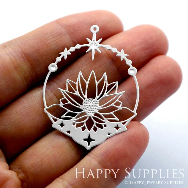 Corroded Stainless Steel Jewelry Charms, Flower Corroded Stainless Steel Earring Charms, Corroded Stainless Steel Silver Jewelry Pendants, Corroded Stainless Steel Silver Jewelry Findings, Corroded Stainless Steel Pendants Jewelry Wholesale (SSB423)