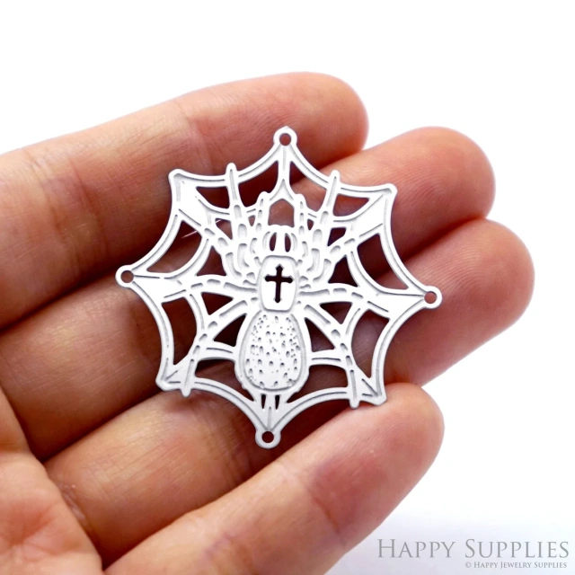 Corroded Stainless Steel Jewelry Charms, Spider Corroded Stainless Steel Earring Charms, Corroded Stainless Steel Silver Jewelry Pendants, Corroded Stainless Steel Silver Jewelry Findings, Corroded Stainless Steel Pendants Jewelry Wholesale (SSB600)