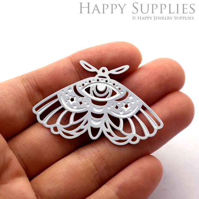 Corroded Stainless Steel Jewelry Charms, Moth Corroded Stainless Steel Earring Charms, Corroded Stainless Steel Silver Jewelry Pendants, Corroded Stainless Steel Silver Jewelry Findings, Corroded Stainless Steel Pendants Jewelry Wholesale (SSB193)
