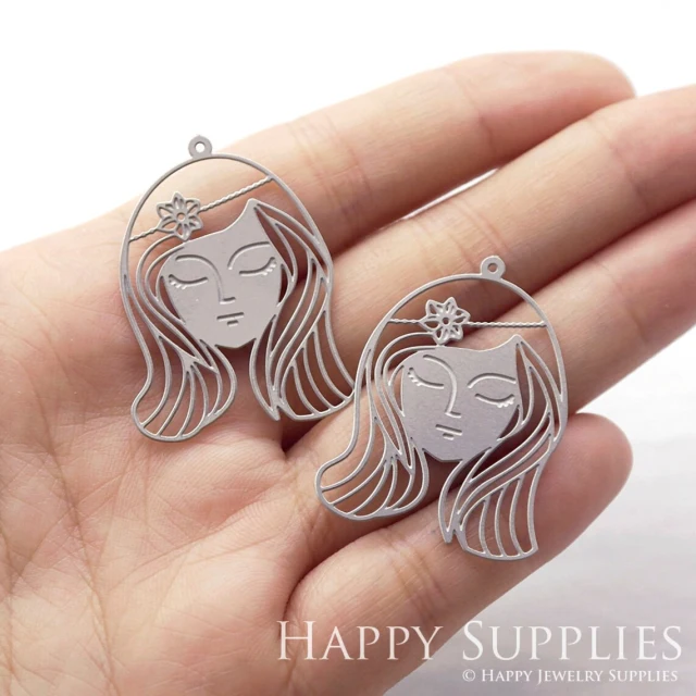 Corroded Stainless Steel Jewelry Charms, Girl Corroded Stainless Steel Earring Charms, Corroded Stainless Steel Silver Jewelry Pendants, Corroded Stainless Steel Silver Jewelry Findings, Corroded Stainless Steel Pendants Jewelry Wholesale (SSB145)
