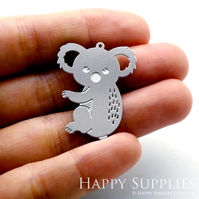 Corroded Stainless Steel Jewelry Charms, Koala Corroded Stainless Steel Earring Charms, Corroded Stainless Steel Silver Jewelry Pendants, Corroded Stainless Steel Silver Jewelry Findings, Corroded Stainless Steel Pendants Jewelry Wholesale (SSB257)