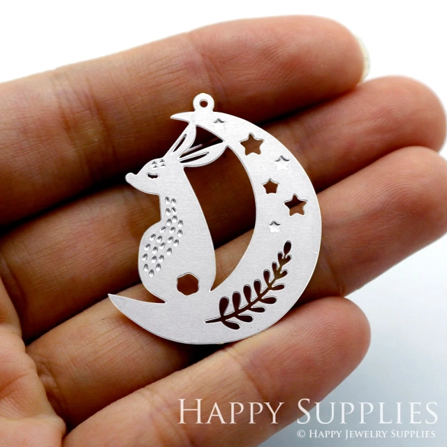 Corroded Stainless Steel Jewelry Charms, Rabbit Corroded Stainless Steel Earring Charms, Corroded Stainless Steel Silver Jewelry Pendants, Corroded Stainless Steel Silver Jewelry Findings, Corroded Stainless Steel Pendants Jewelry Wholesale (SSB401)