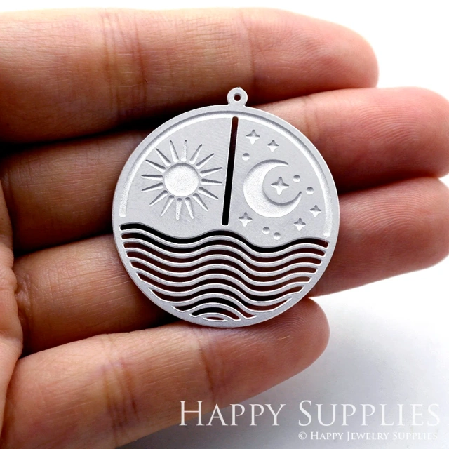 Corroded Stainless Steel Jewelry Charms, Moon Corroded Stainless Steel Earring Charms, Corroded Stainless Steel Silver Jewelry Pendants, Corroded Stainless Steel Silver Jewelry Findings, Corroded Stainless Steel Pendants Jewelry Wholesale (SSB255)