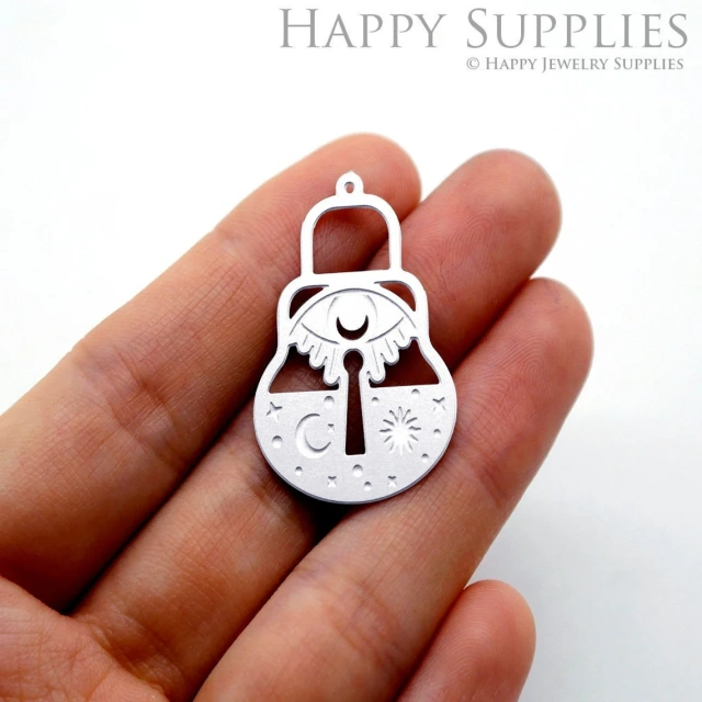 Corroded Stainless Steel Jewelry Charms, Lock Corroded Stainless Steel Earring Charms, Corroded Stainless Steel Silver Jewelry Pendants, Corroded Stainless Steel Silver Jewelry Findings, Corroded Stainless Steel Pendants Jewelry Wholesale (SSB497)