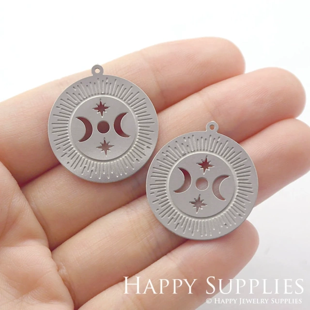 Corroded Stainless Steel Jewelry Charms, Circle Corroded Stainless Steel Earring Charms, Corroded Stainless Steel Silver Jewelry Pendants, Corroded Stainless Steel Silver Jewelry Findings, Corroded Stainless Steel Pendants Jewelry Wholesale (SSB159)