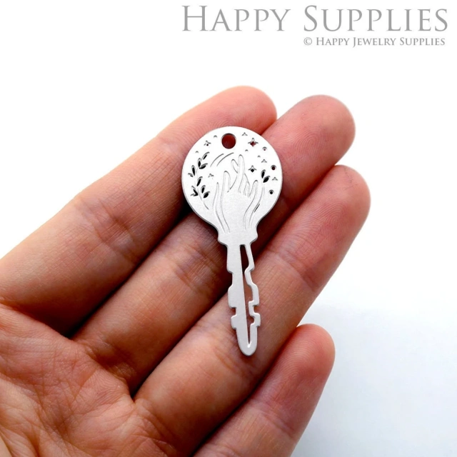 Corroded Stainless Steel Jewelry Charms, Key Corroded Stainless Steel Earring Charms, Corroded Stainless Steel Silver Jewelry Pendants, Corroded Stainless Steel Silver Jewelry Findings, Corroded Stainless Steel Pendants Jewelry Wholesale (SSB491)