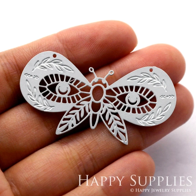 Corroded Stainless Steel Jewelry Charms, Moth Corroded Stainless Steel Earring Charms, Corroded Stainless Steel Silver Jewelry Pendants, Corroded Stainless Steel Silver Jewelry Findings, Corroded Stainless Steel Pendants Jewelry Wholesale (SSB220)