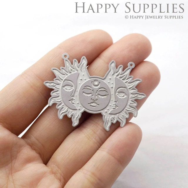 Corroded Stainless Steel Jewelry Charms, Sun Corroded Stainless Steel Earring Charms, Corroded Stainless Steel Silver Jewelry Pendants, Corroded Stainless Steel Silver Jewelry Findings, Corroded Stainless Steel Pendants Jewelry Wholesale (SSB152)