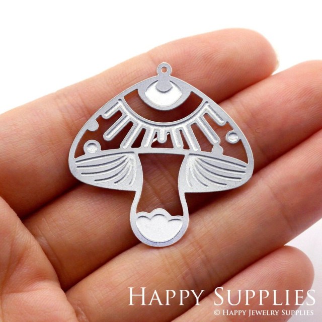 Corroded Stainless Steel Jewelry Charms, Mushroom Corroded Stainless Steel Earring Charms, Corroded Stainless Steel Silver Jewelry Pendants, Corroded Stainless Steel Silver Jewelry Findings, Corroded Stainless Steel Pendants Jewelry Wholesale (SSB180)