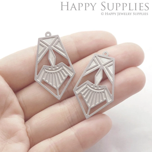 Corroded Stainless Steel Jewelry Charms, Geometric Corroded Stainless Steel Earring Charms, Corroded Stainless Steel Silver Jewelry Pendants, Corroded Stainless Steel Silver Jewelry Findings, Corroded Stainless Steel Pendants Jewelry Wholesale (SSB42)