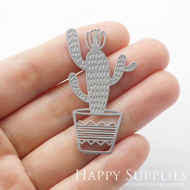 Corroded Stainless Steel Jewelry Charms, Cactus Corroded Stainless Steel Earring Charms, Corroded Stainless Steel Silver Jewelry Pendants, Corroded Stainless Steel Silver Jewelry Findings, Corroded Stainless Steel Pendants Jewelry Wholesale (SSB166)