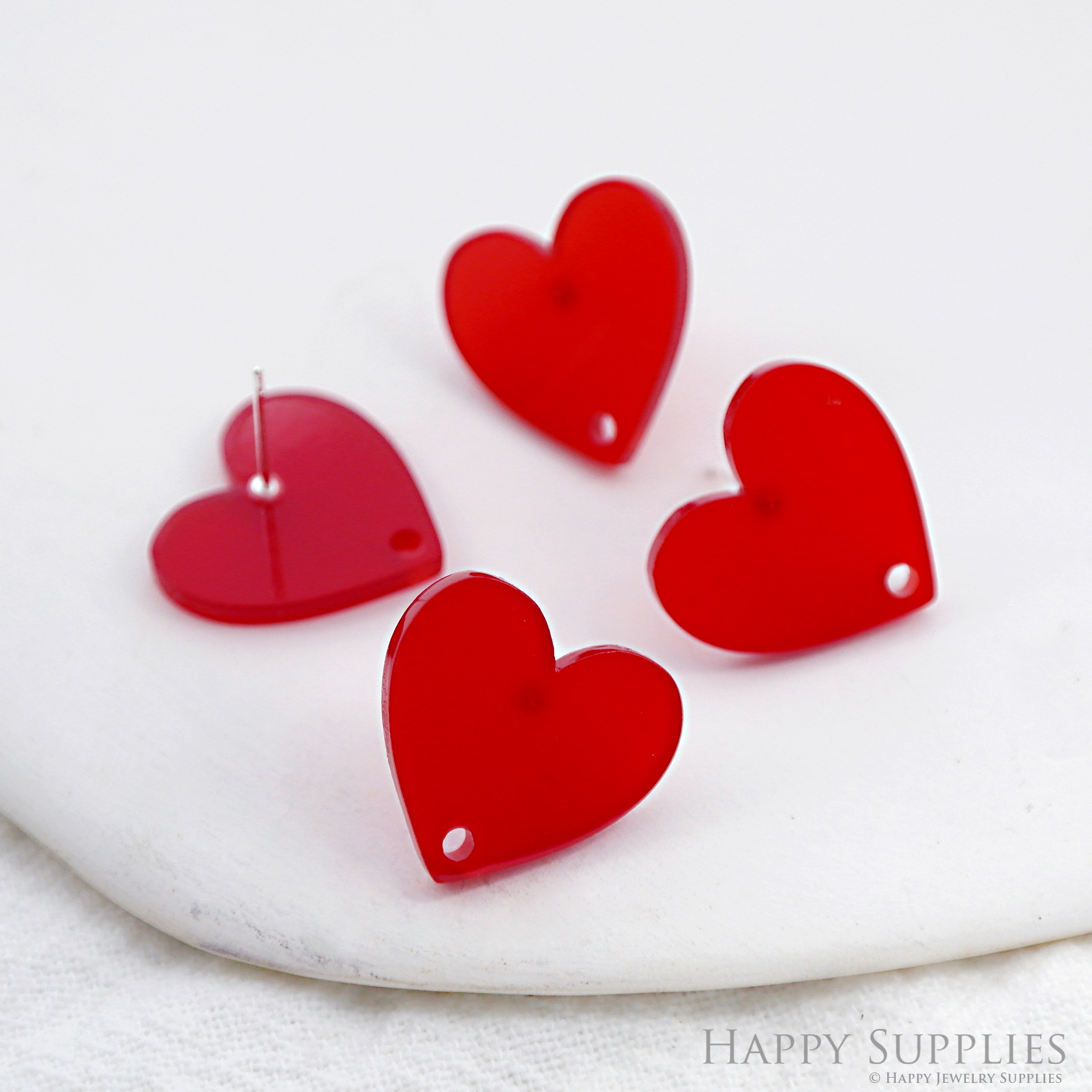 Acrylic Earrings, Heart Stud Earrings, Love Earrings with connector hole, Stainless Steel Earring Posts, Findings, Jewelry Supplies (AHE24)