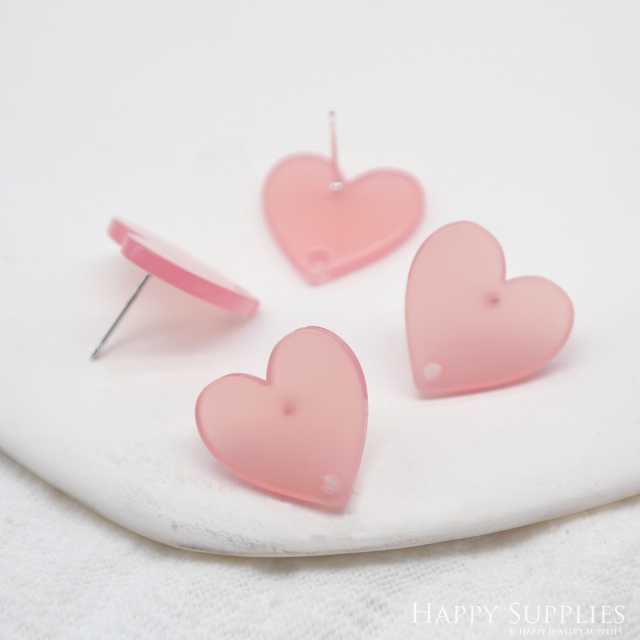 Acrylic Earrings, Heart Stud Earrings, Love Earrings with connector hole, Stainless Steel Earring Posts, Findings, Jewelry Supplies (AHE28)