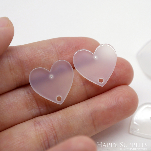 Acrylic Earrings, Heart Stud Earrings, Love Earrings with connector hole, Stainless Steel Earring Posts, Findings, Jewelry Supplies (AHE27)