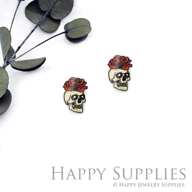 4pcs (2 Pairs) Laser Cut Mini Acrylic Resin Skull Laser Cut Jewelry Pendant / Charm, Fit For Earring, Skull Ring (AR660)