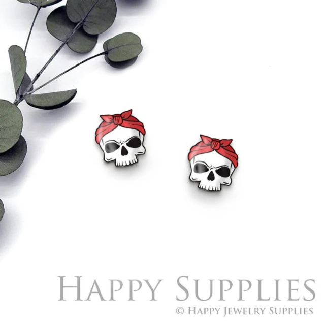 4pcs (2 Pair) Laser Cut Mini Acrylic Resin Skull Laser Cut Jewelry Pendant / Charm, Fit For Earring, Ring (AR286)