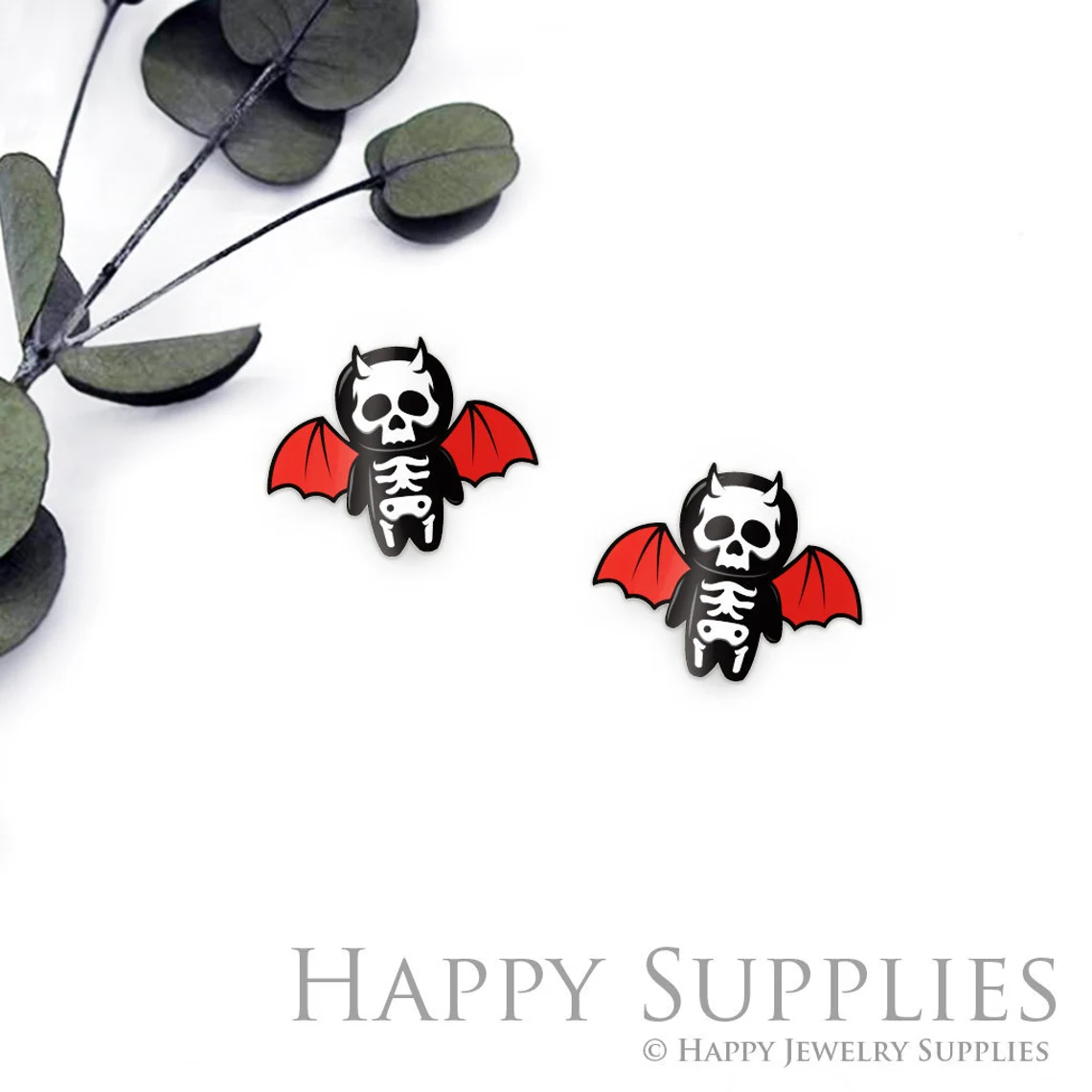 4pcs (2 Pair) Laser Cut Mini Acrylic Resin Skull Laser Cut Jewelry Pendant / Charm, Fit For Earring, Ring (AR484)